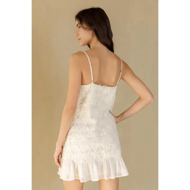 Cream Textured Floral Mini Dress