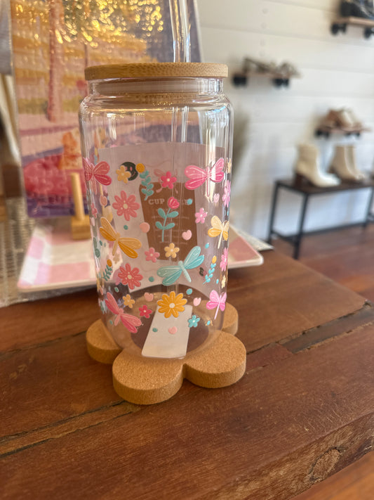 Dragonflies and Doodles 16oz Glass Cup