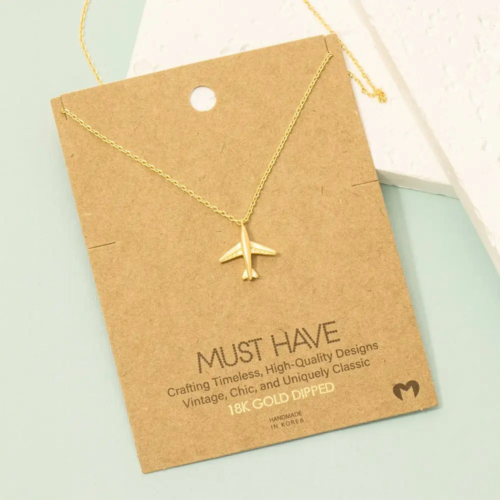 Gold Dipped Airplane Pendant Necklace