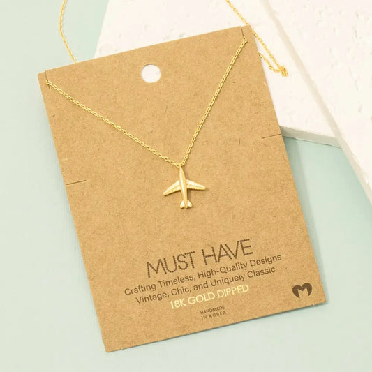 Gold Dipped Airplane Pendant Necklace