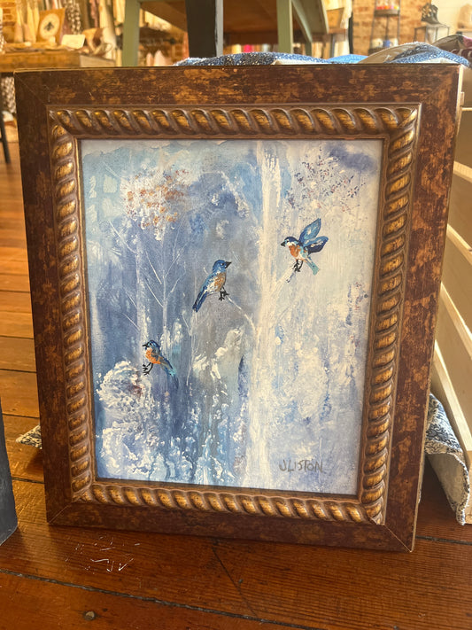 Gold Framed Bluebird Watercolor
