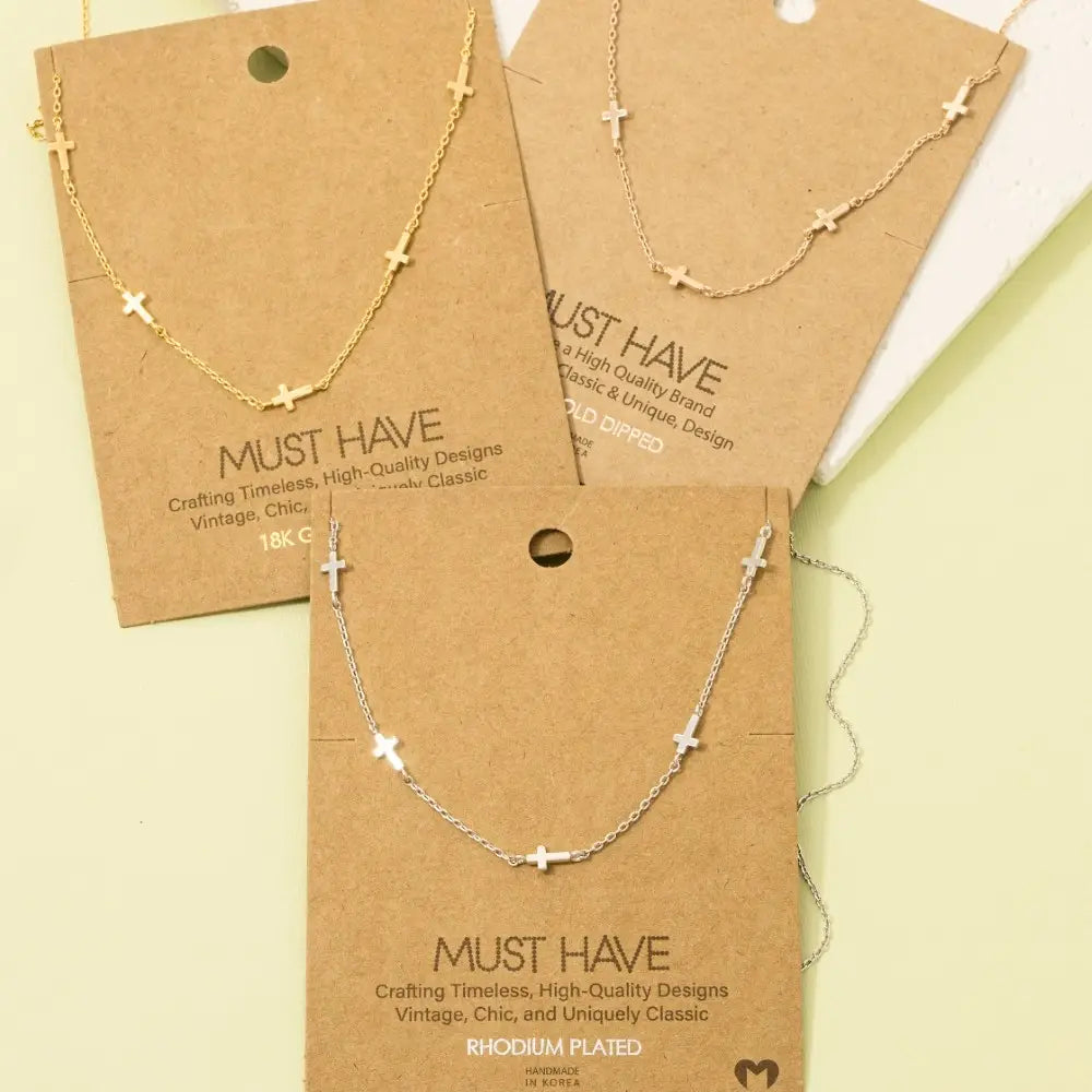 Gold Dipped Dainty Cross Station Necklace