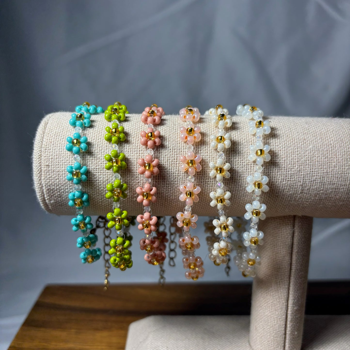 Flower Beaded Bracelets - Gold