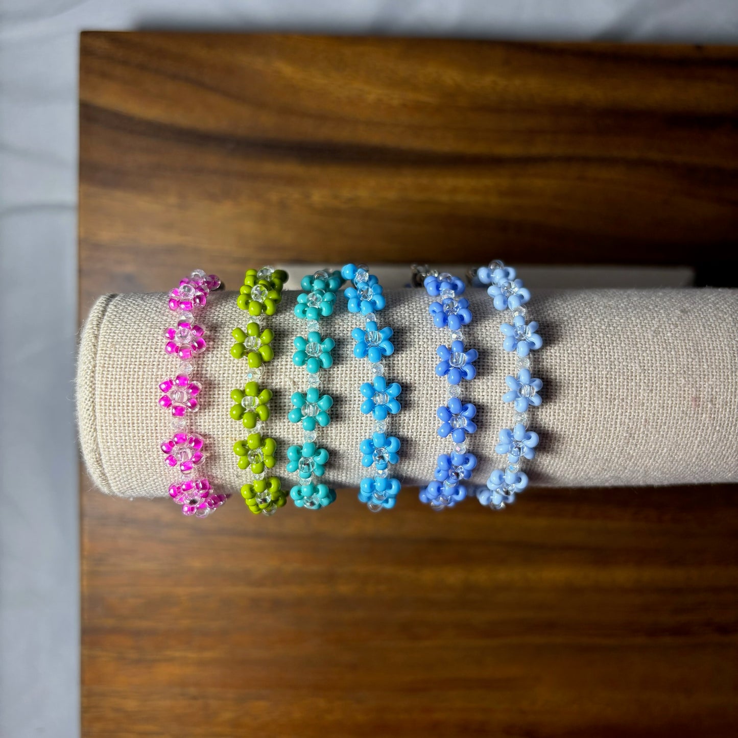 Flower Beaded Bracelets - Silver