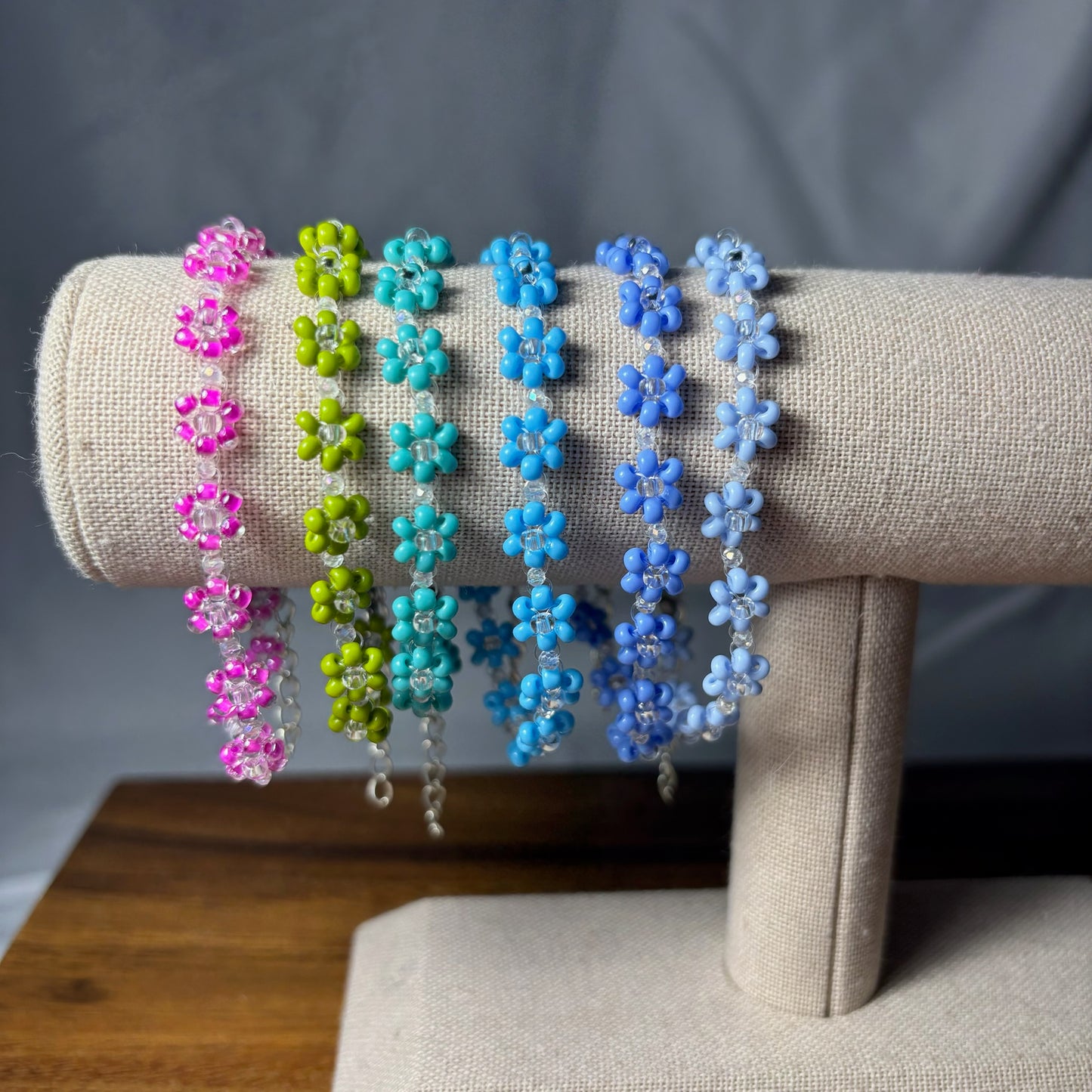 Flower Beaded Bracelets - Silver