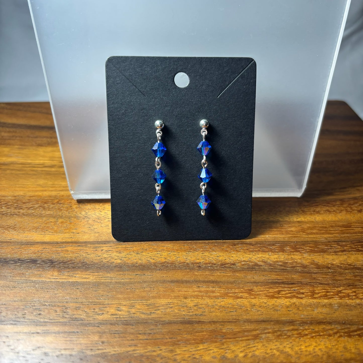 Blue Bicone Beaded Earrings