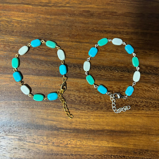 Blue, Teal, & Gray Beaded Bracelet