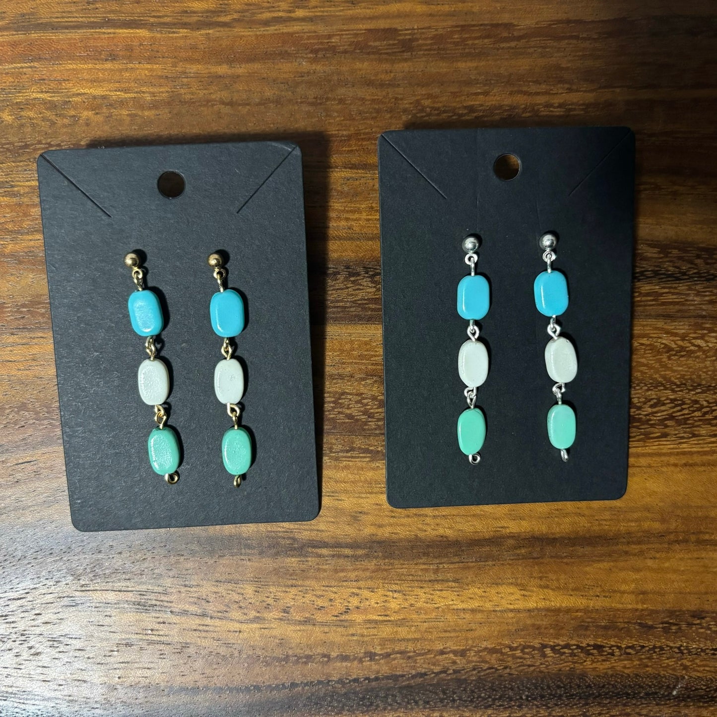 Blue, Teal, & Gray Beaded Earrings