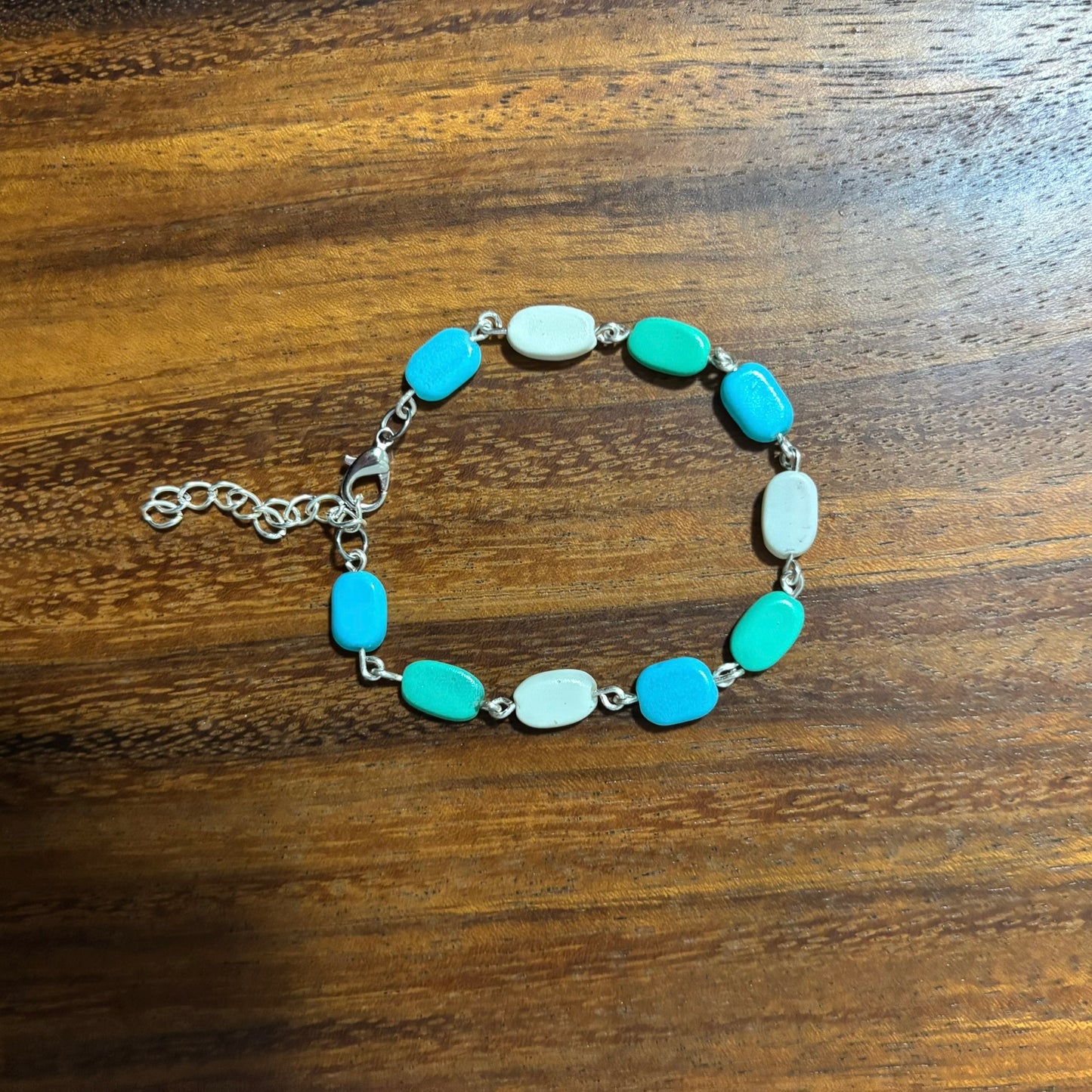 Blue, Teal, & Gray Beaded Bracelet