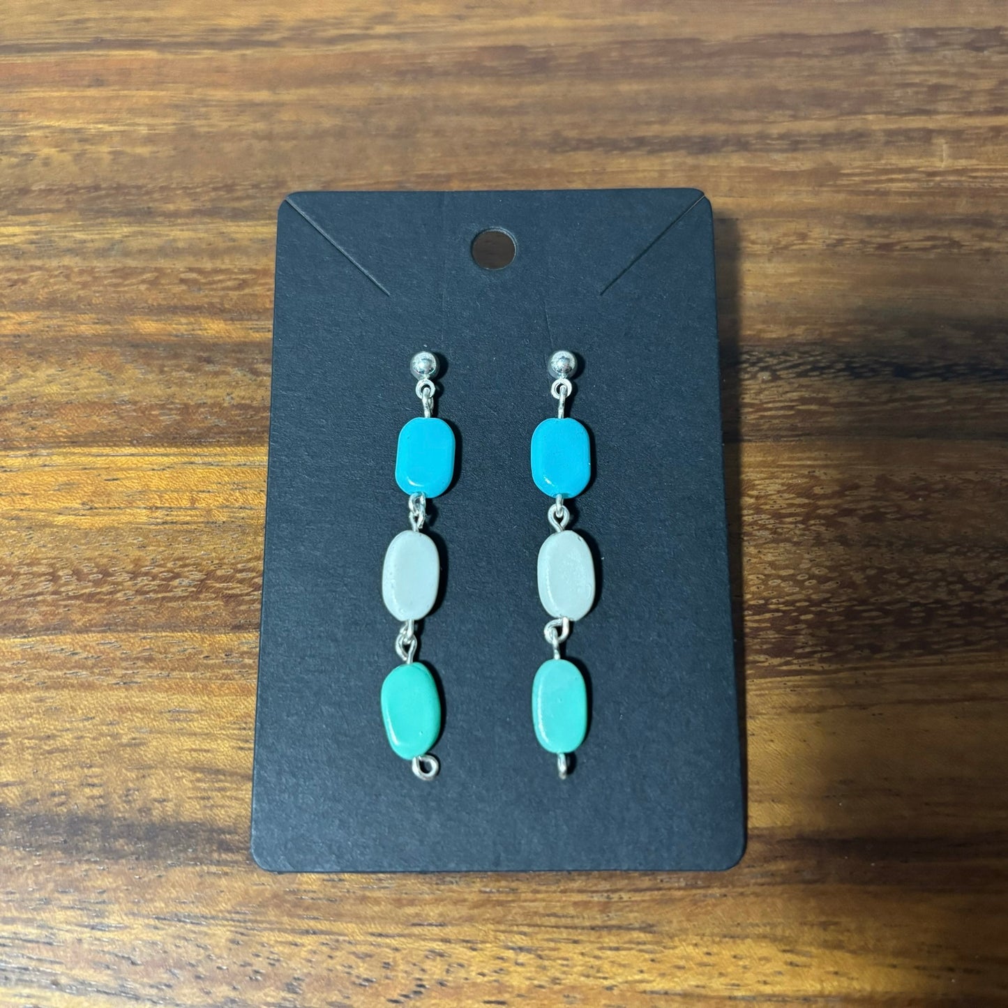Blue, Teal, & Gray Beaded Earrings