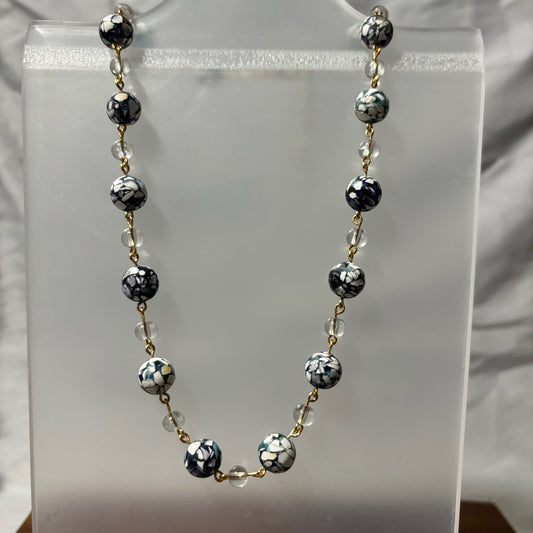 Blue/White Mosaic Beaded Necklace