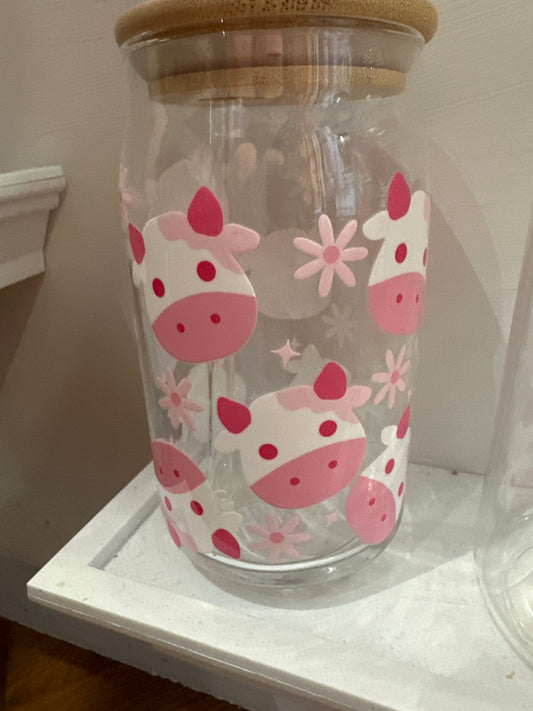 Cow Print Daisy 20oz Plastic Soda Can Tumbler