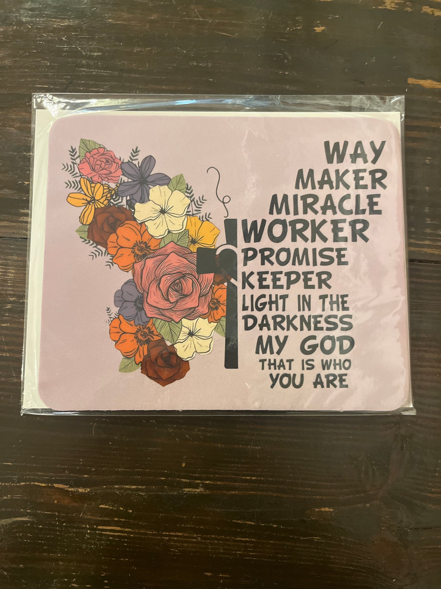 Way Maker Christian Mouse Pad – Floral Cross Design with Worship Lyrics
