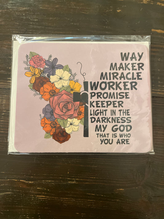Way Maker Christian Mouse Pad – Floral Cross Design with Worship Lyrics