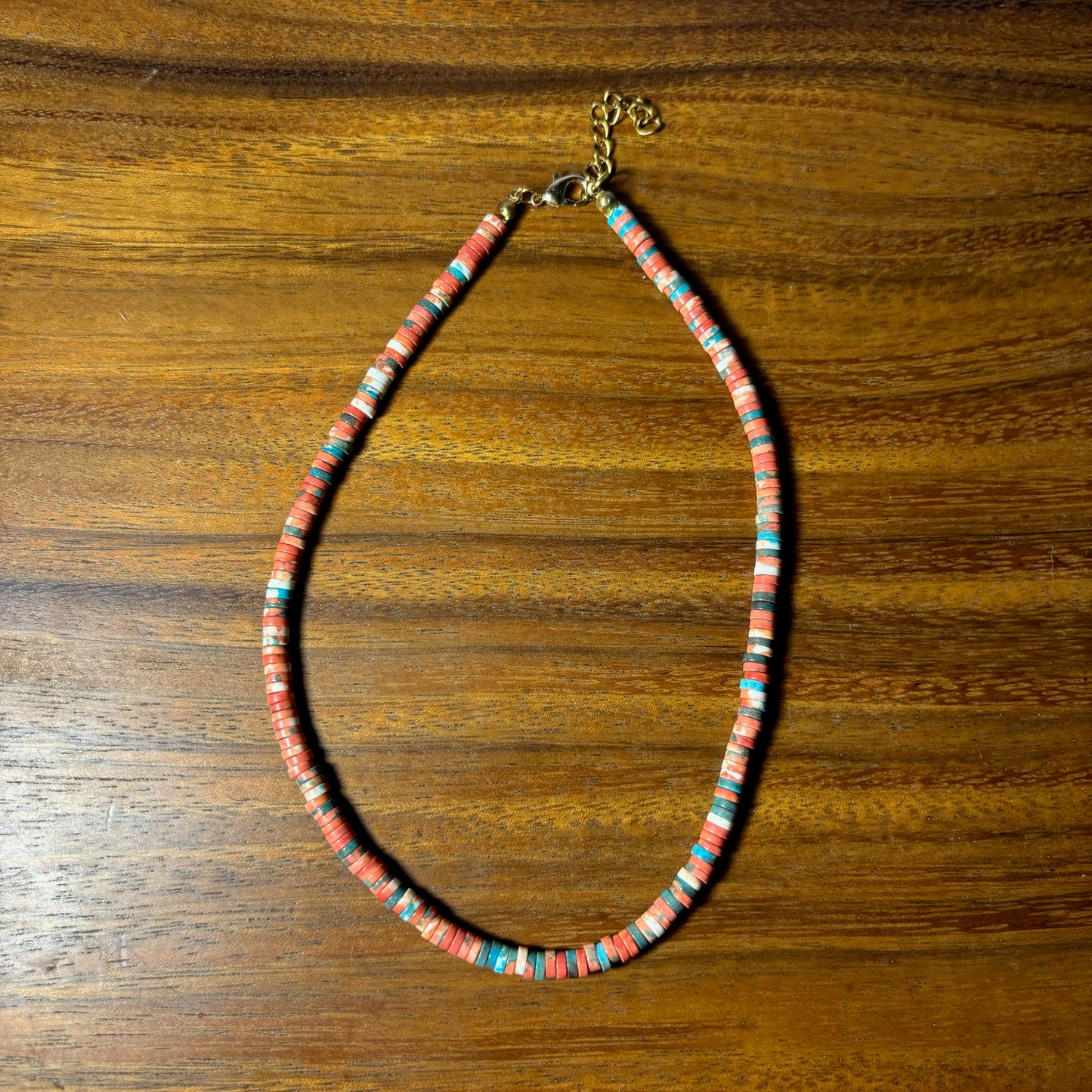 Coral & Teal Shell Beaded Necklace