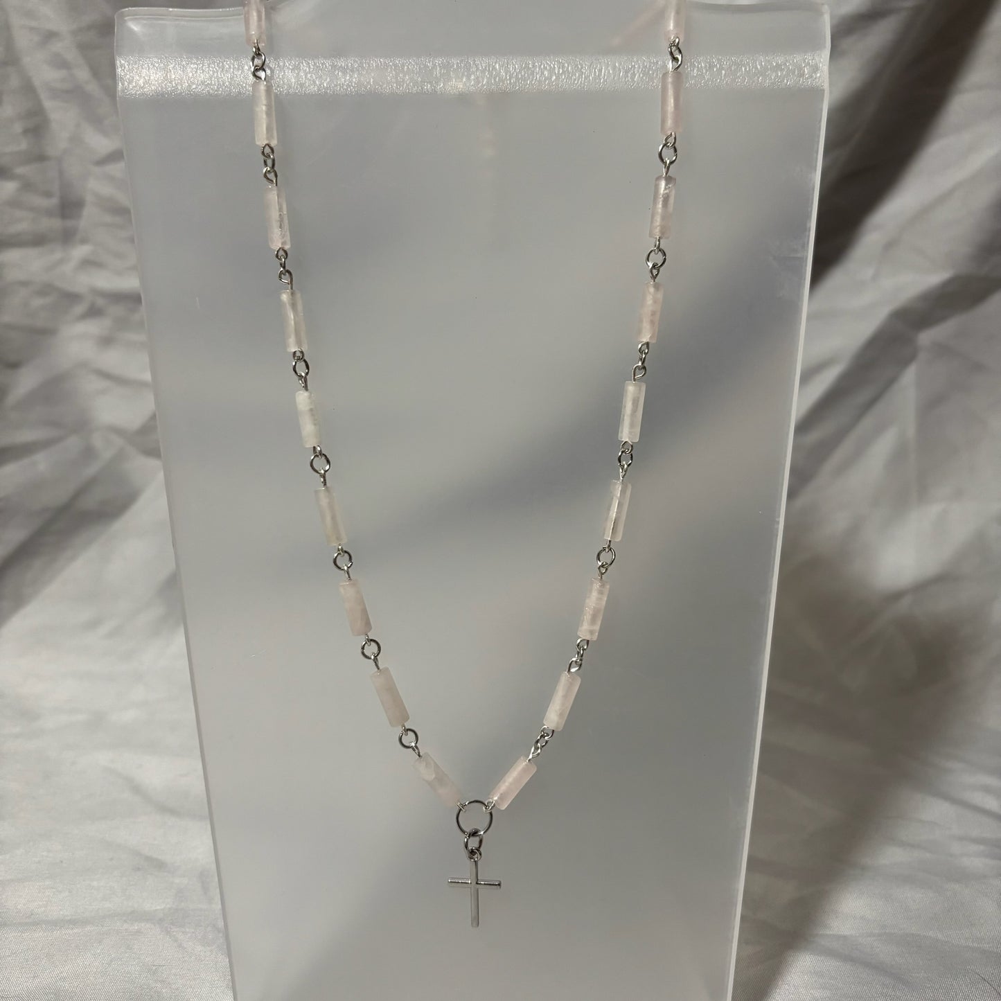 Cross Charm Necklace - Rose Quartz