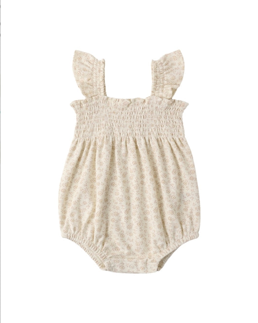 Ditsy Smocked Ruffle Sleeve Romper
