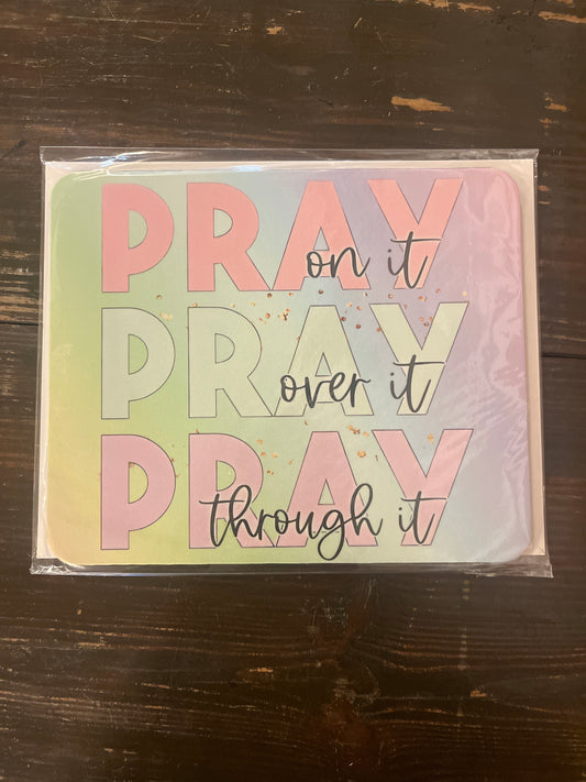 Pastel Pray on It Mouse Pad – Faith-Based Desk Mat with Uplifting Christian Quote