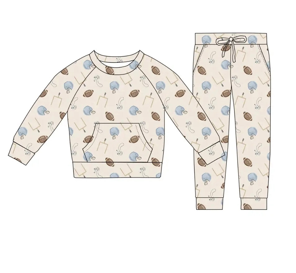 Bamboo Terry Sweatshirt & Jogger Set - Football (Blue)