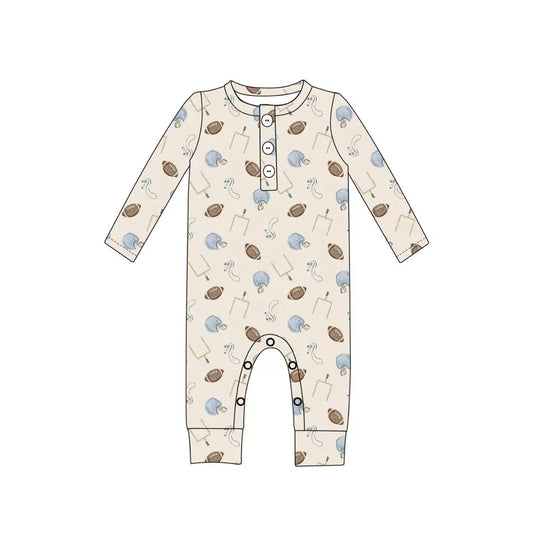 Bamboo Long Sleeve Romper - Football (Blue)