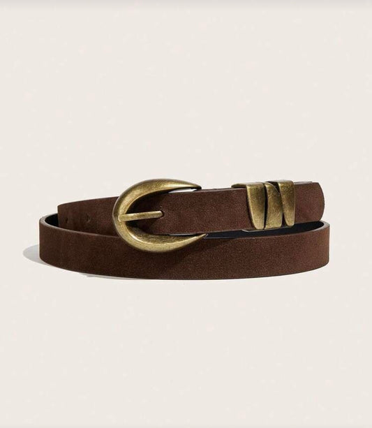 Brown Velvet Brass Buckle Belt