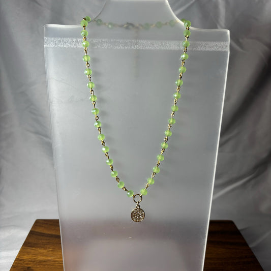 Green Beaded Necklaces with Charm