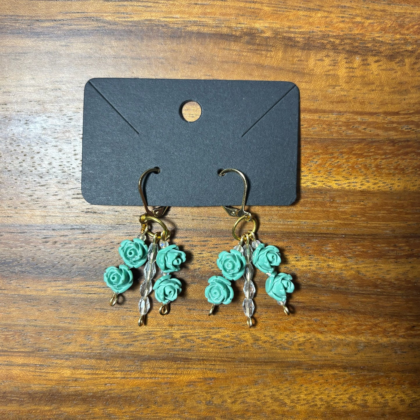 Green Rose Beaded Earrings