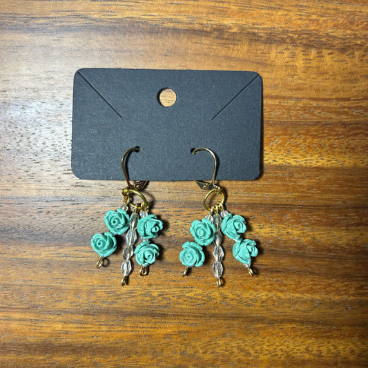 Green Rose Beaded Earrings
