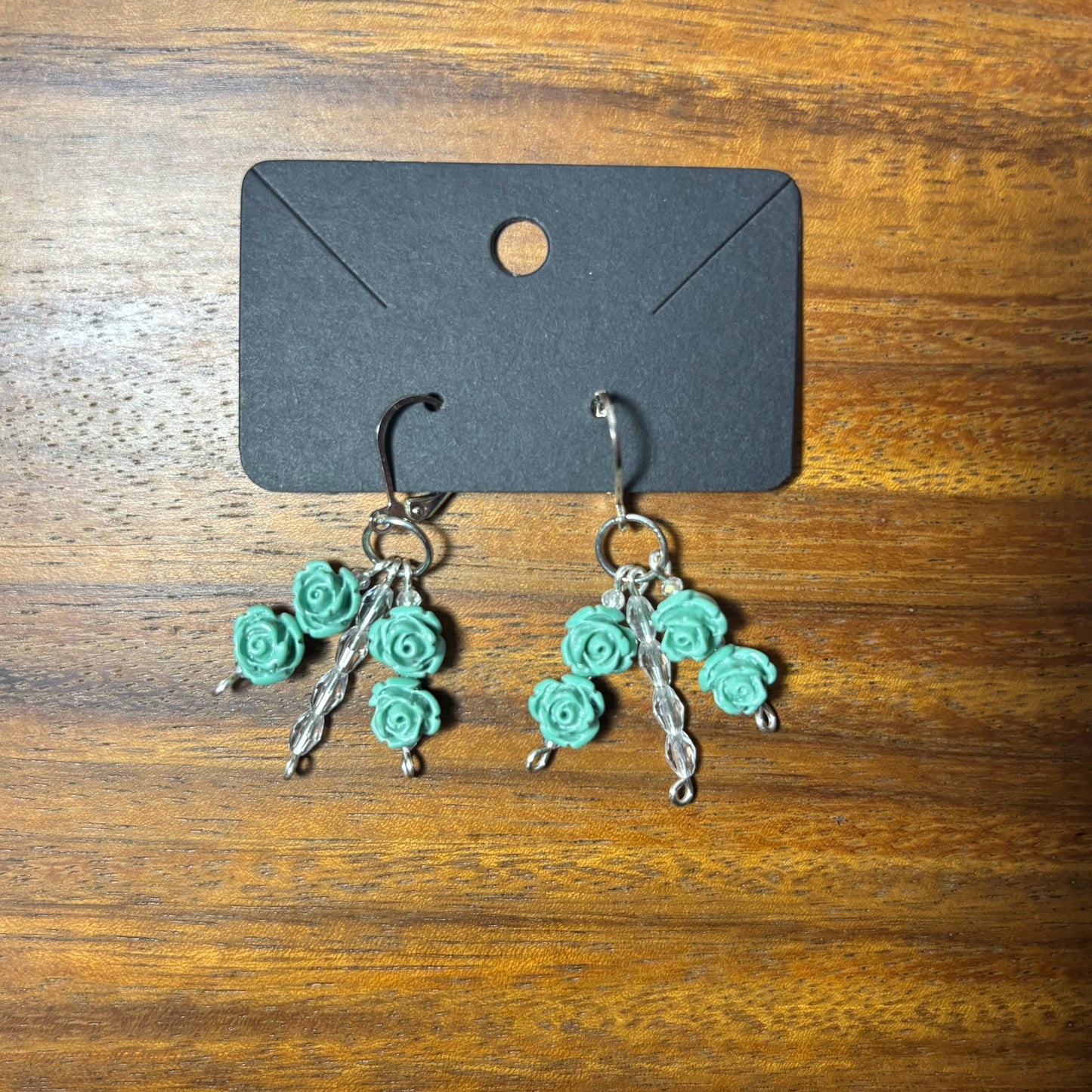 Green Rose Beaded Earrings