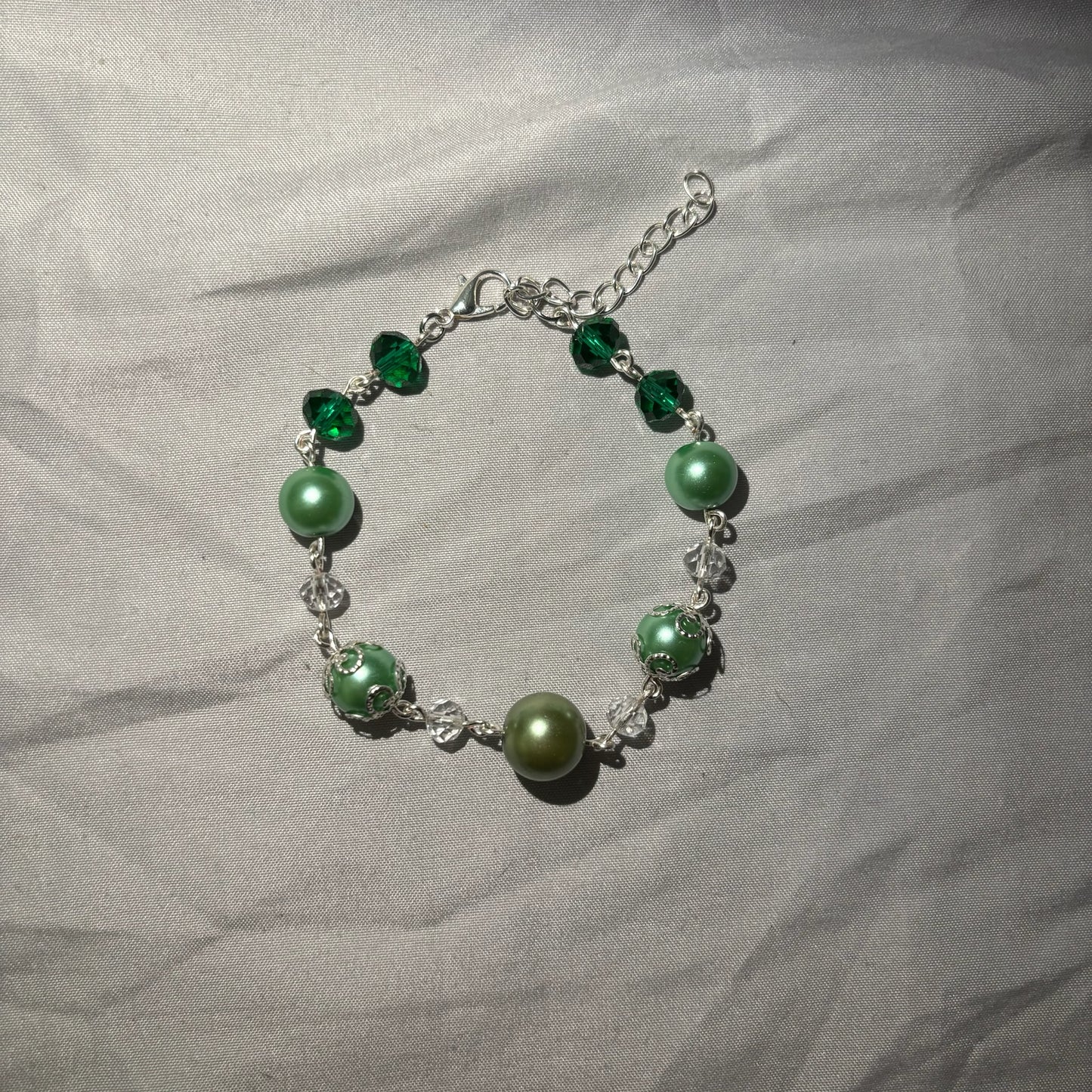Green and Silver Beaded Bracelet