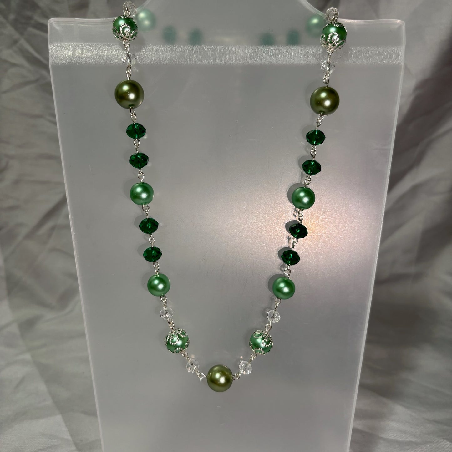 Green and Silver Beaded Necklace