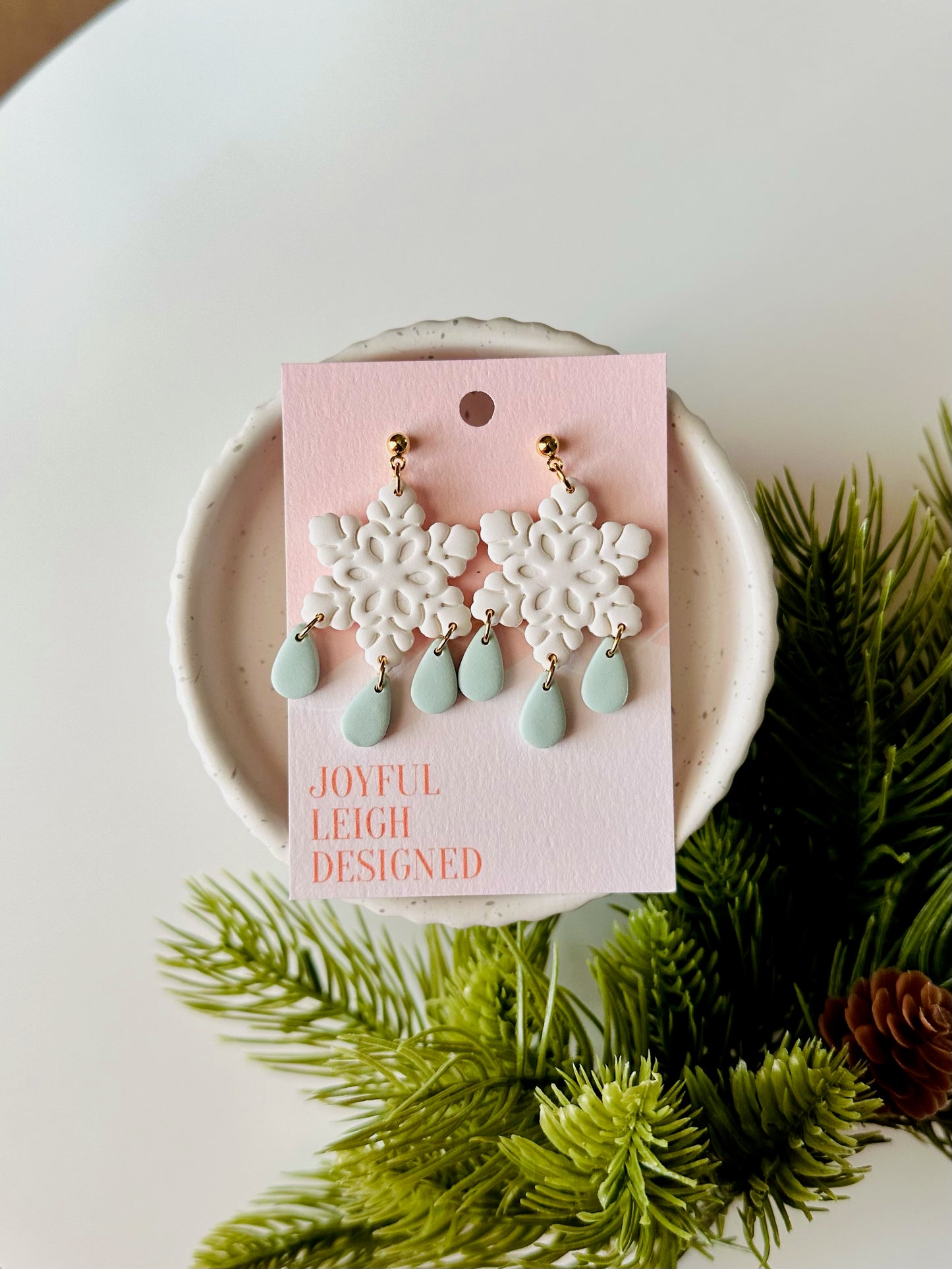 White and Blue Snowflake Dangles