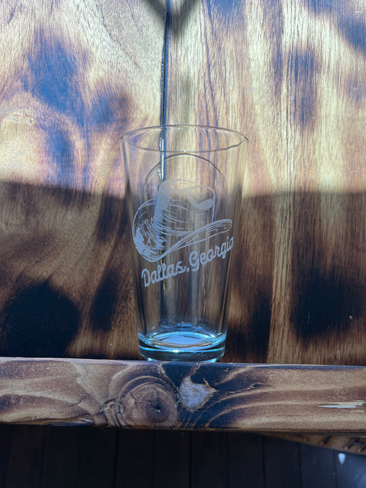 Cowboy Hat 16oz Glass Cup Dallas, Georgia