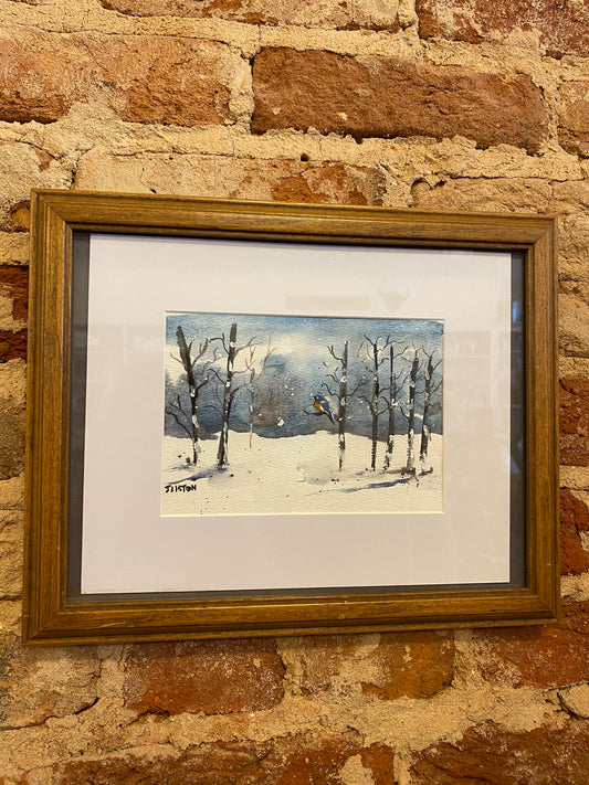 Framed Bluebirds in Birch Trees