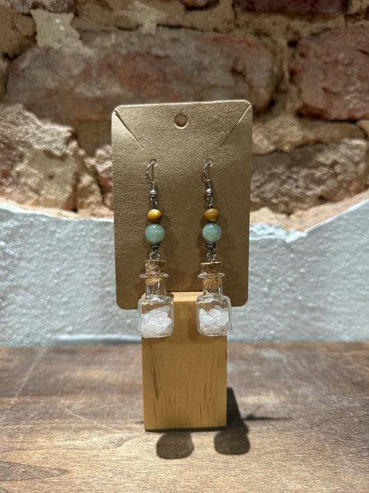 Rose Quartz Bottle Earrings with Aventurine