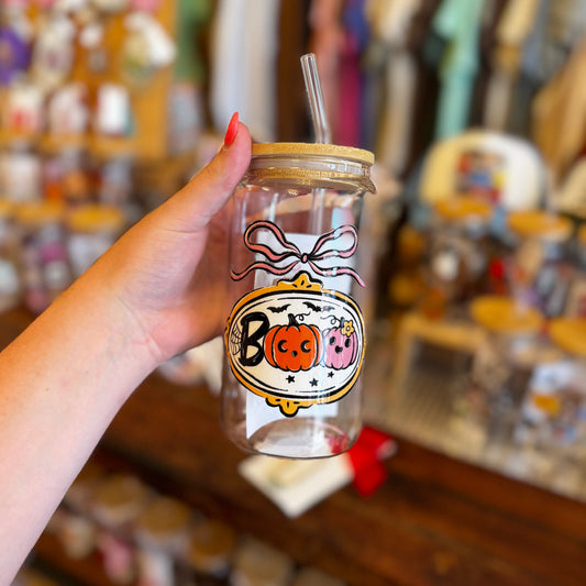 Boo Pumpkins Glass Can Cup
