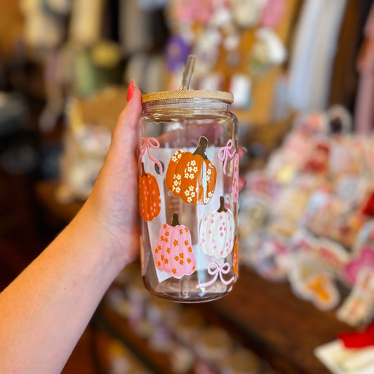 Girly Pumpkins Glass Can Cup