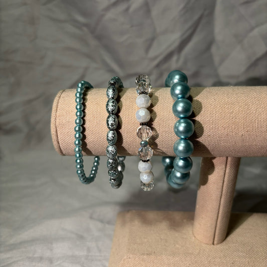 Icy Blue Beaded Bracelet Stack