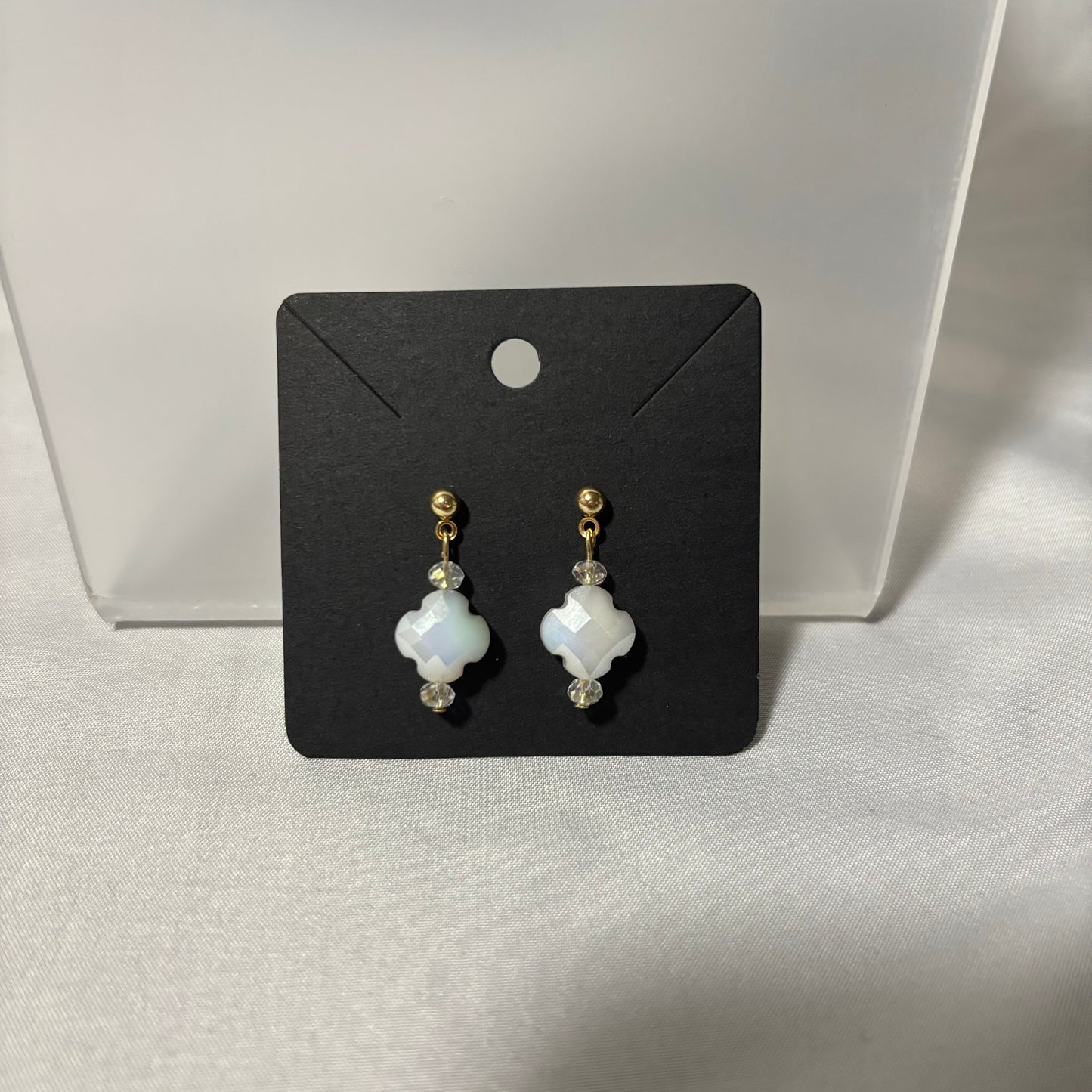 Ivory Quatrefoil Beaded Earrings