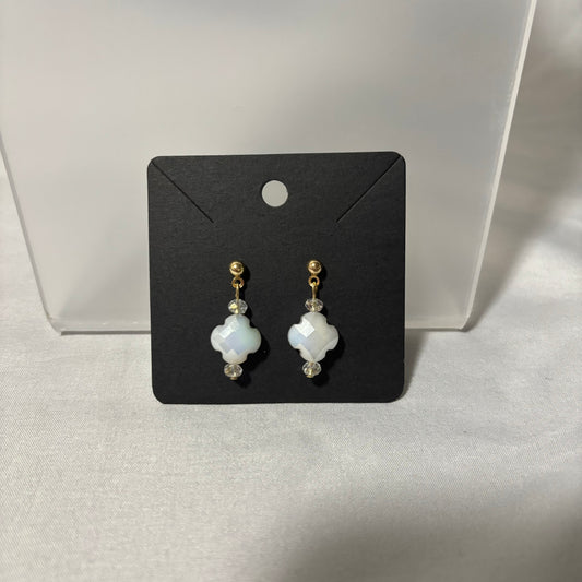 Ivory Quatrefoil Beaded Earrings