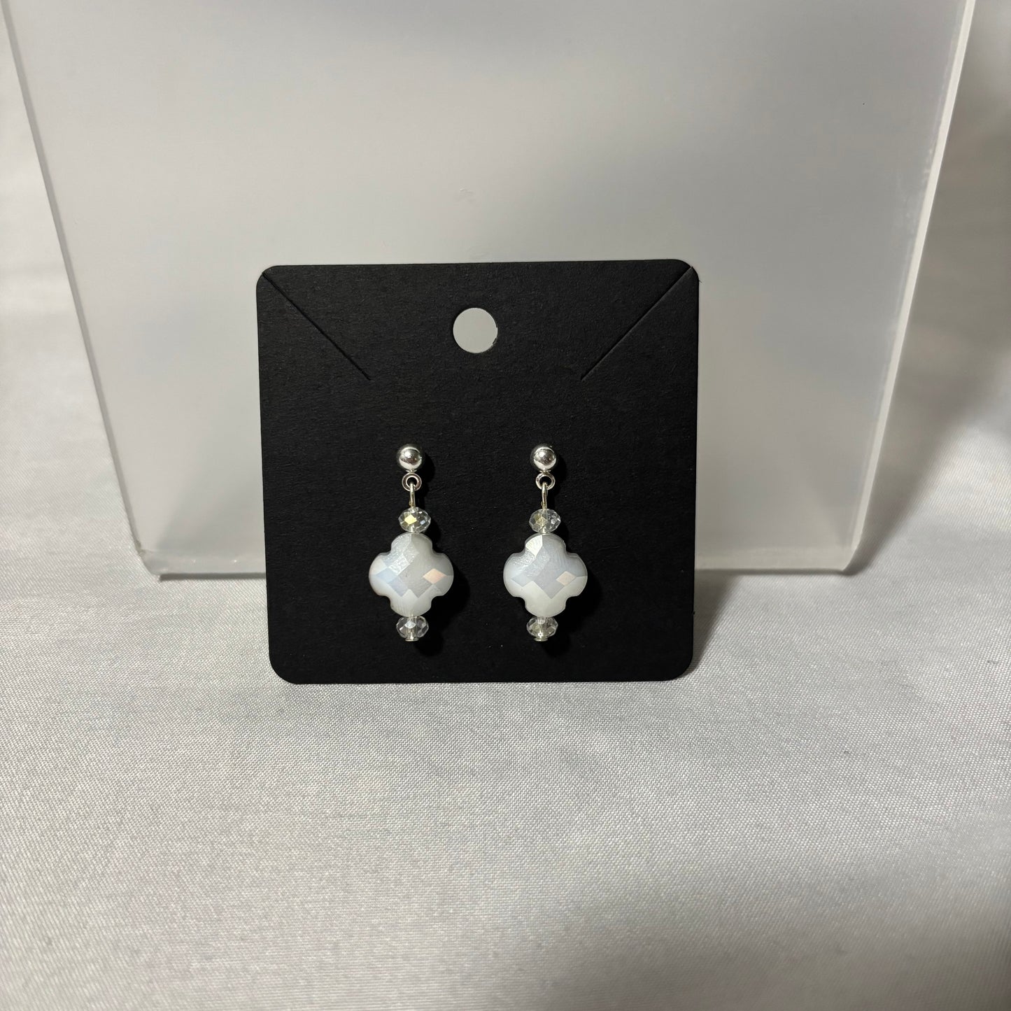 Ivory Quatrefoil Beaded Earrings