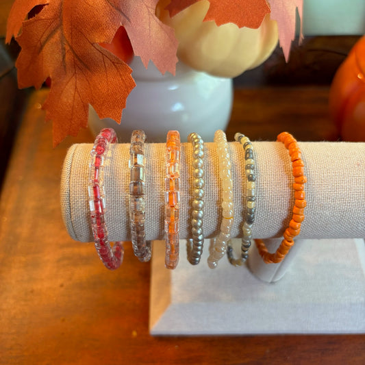 Orange/Pink Beaded Bracelet Stack