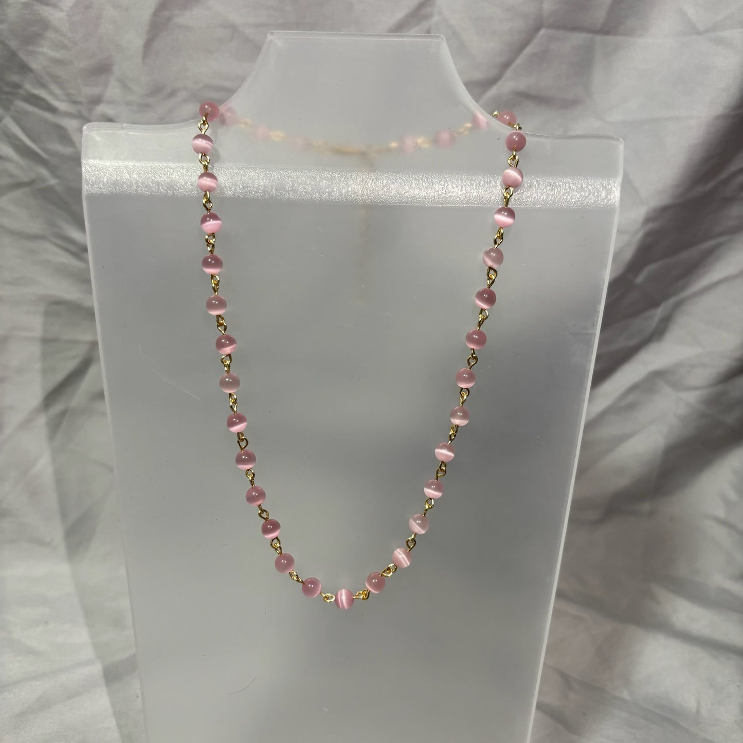Pink Cat-Eye Beaded Necklace
