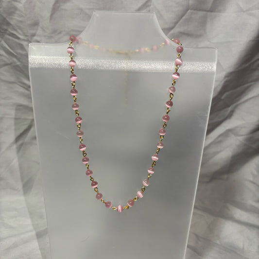 Pink Cat-Eye Beaded Necklace
