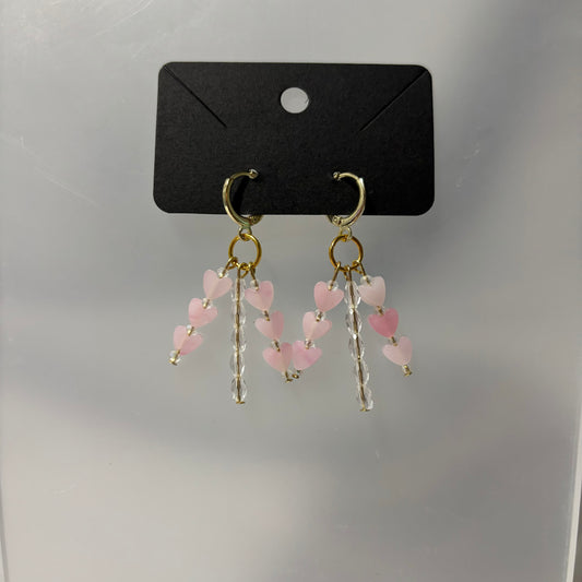 Pink Heart Beaded Earrings