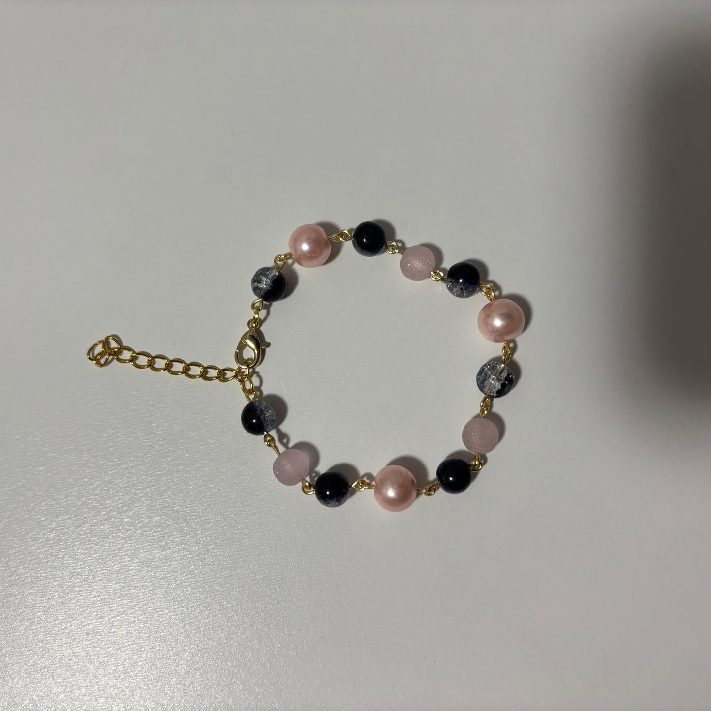 Pink & Navy Blue Beaded Bracelet