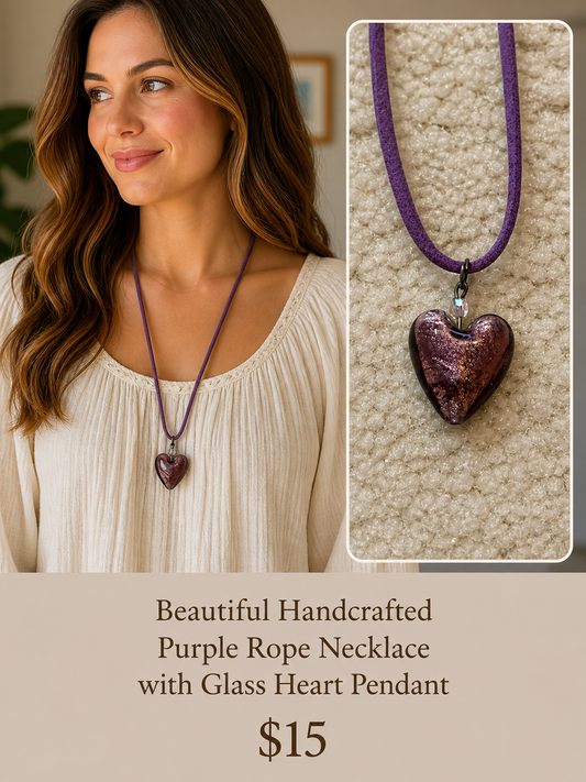 Purple Rope Glass Heart Necklace