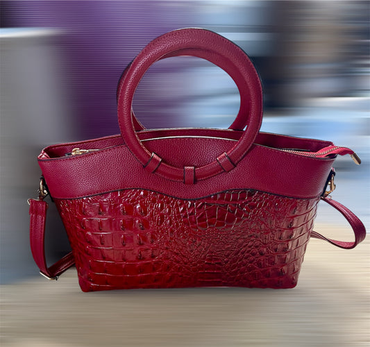 Red Faux Croc Handbag