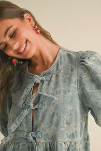 Floral Bow Denim Dress
