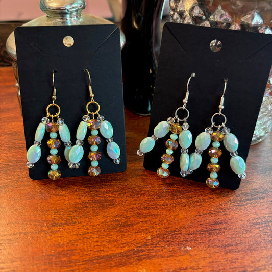 Showgirl Inspired Earrings - Large Light  Mint and Orange